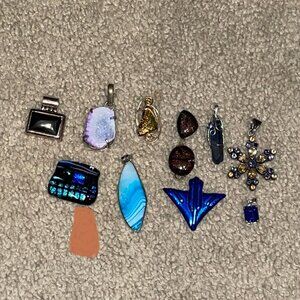 9 Pendants Agate AMETHYST Druzy HEMATITE Citrine DICHROIC  Sterling Silver
